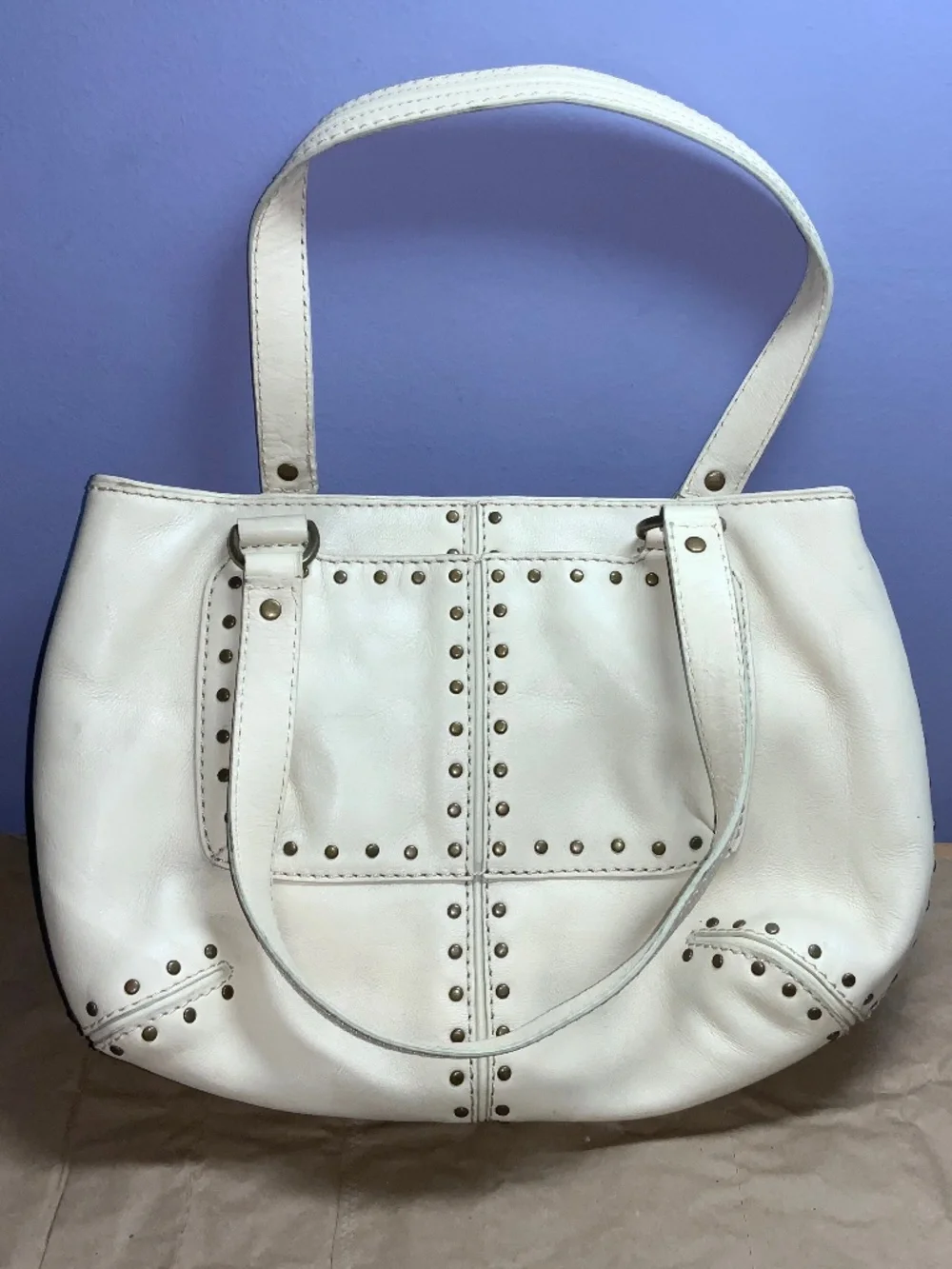 Michael Kors cream studded leather tote purse satchel nailhead detail